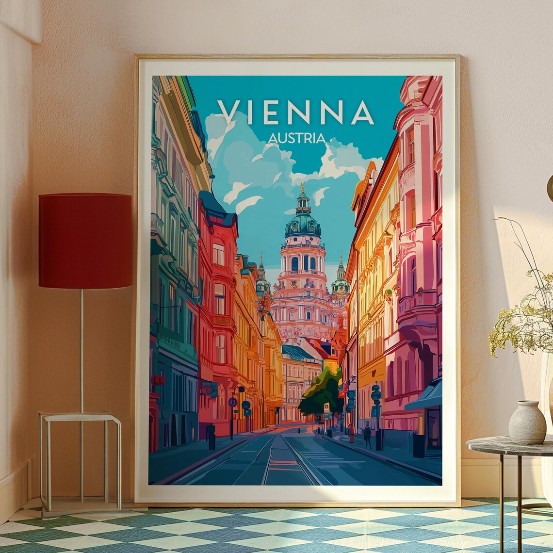 Vienna Austria Colorful Historic Street Cityscape Travel Poster - Image 2