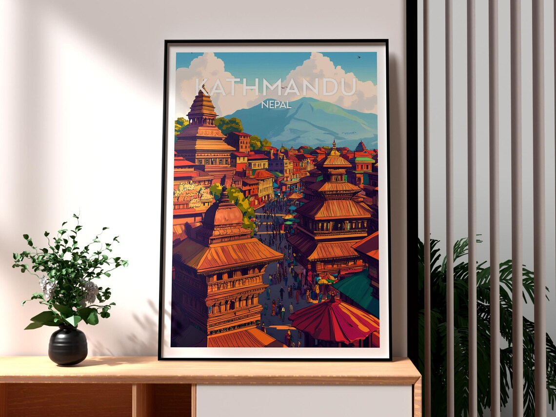 Kathmandu Nepal Durbar Square Pagoda Temples Busy Street Scene Poster - Image 3