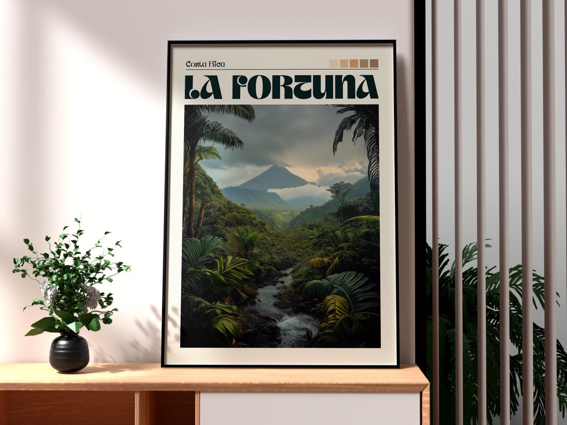 La Fortuna Costa Rica Arenal Volcano Rainforest Scene Poster