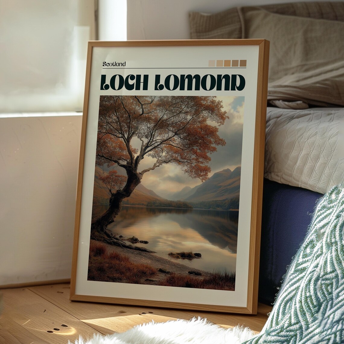 Loch Lomond Scotland Autumn Tree Calm Lake Hills Scenic Travel Poster - Image 3