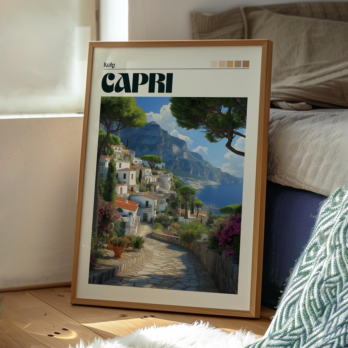 Capri Italy Whitewashed Hillside Village Sea View Travel Poster - Image 3
