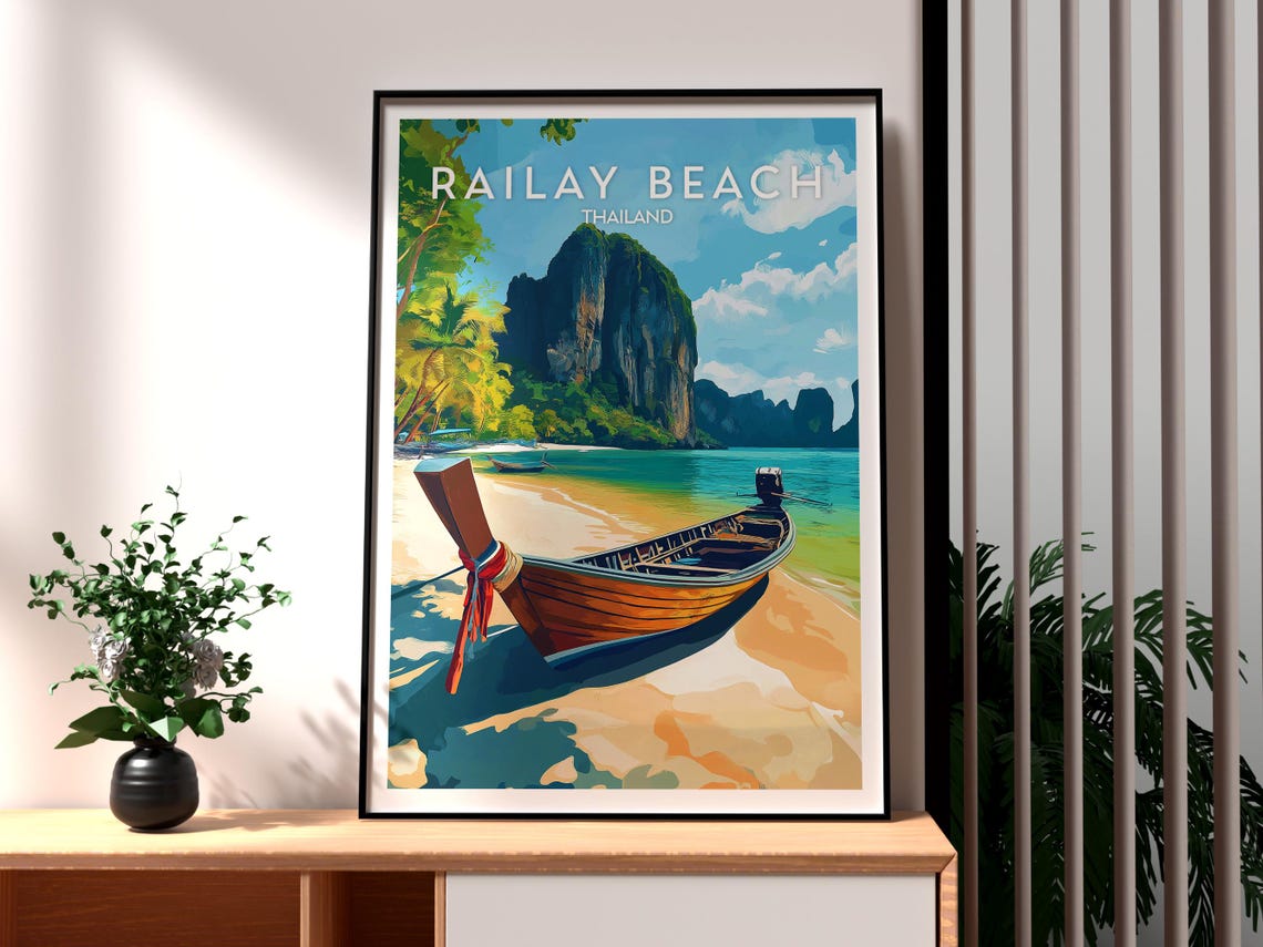 Railay Beach Travel Print Thailand Wall Art Ao Nang Krabi Poster Backpacking