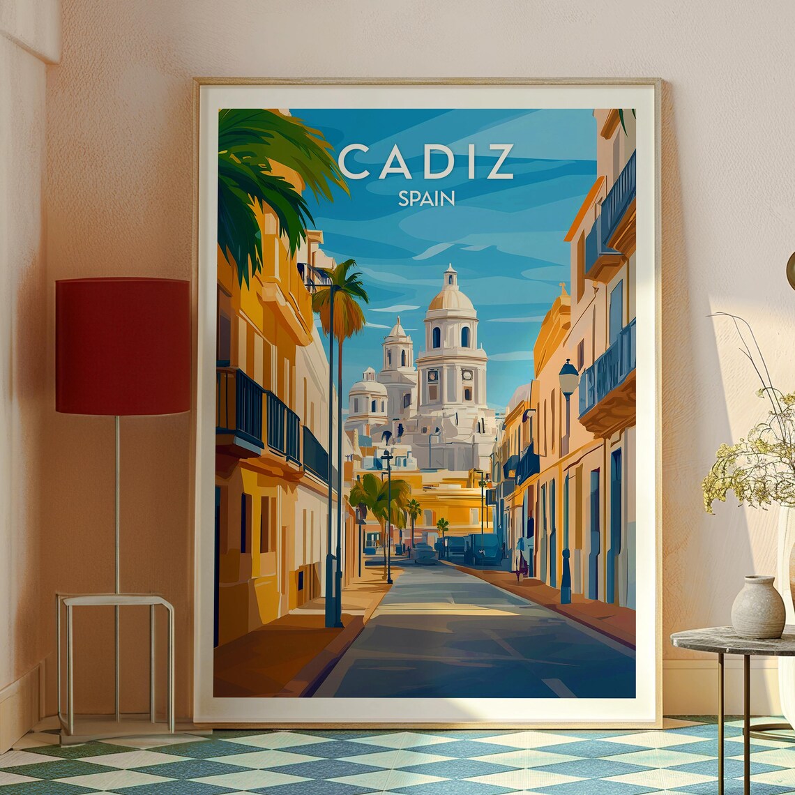 Cadiz Spain Cathedral Dome Old Town Street Palms Vintage Travel Poster - Image 2