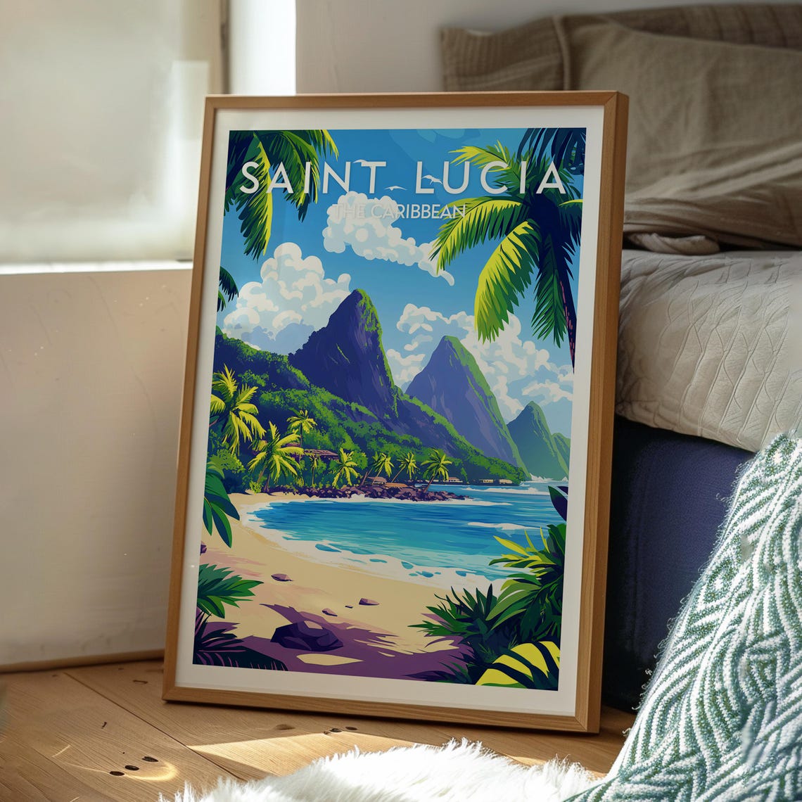 Saint Lucia Pitons Tropical Beach The Caribbean Travel Poster - Image 3