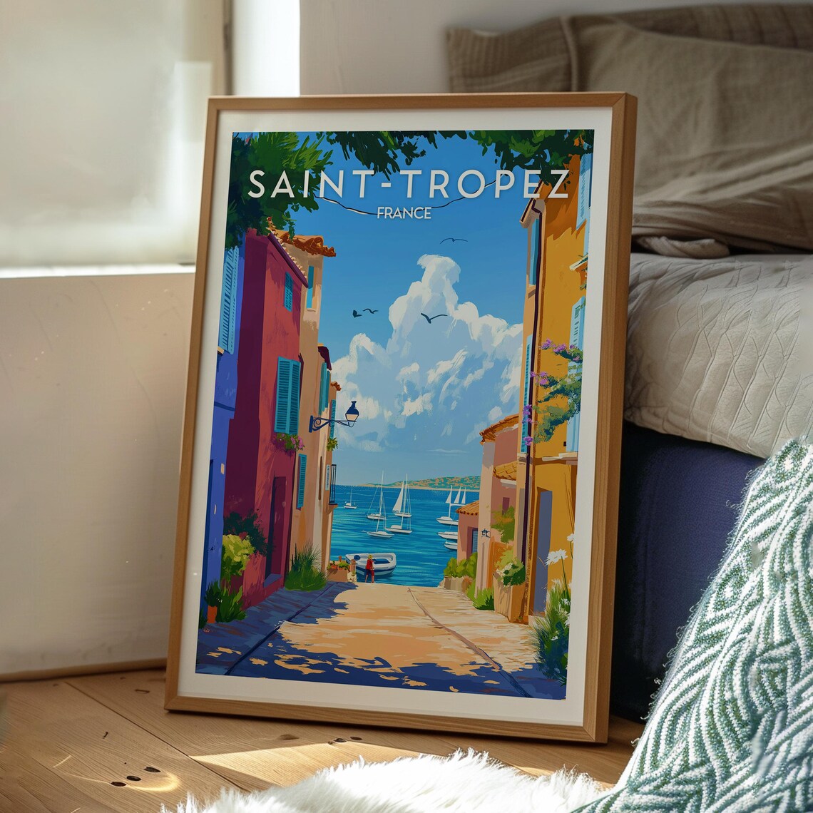 Saint Tropez France Riviera Village Sea View Vintage Art Poster - Image 3