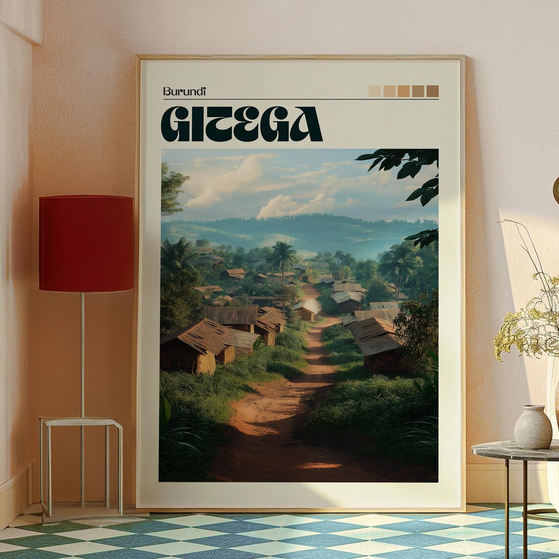 Gitega Burundi Rural Village Red Dirt Road Huts Travel Poster - Image 2