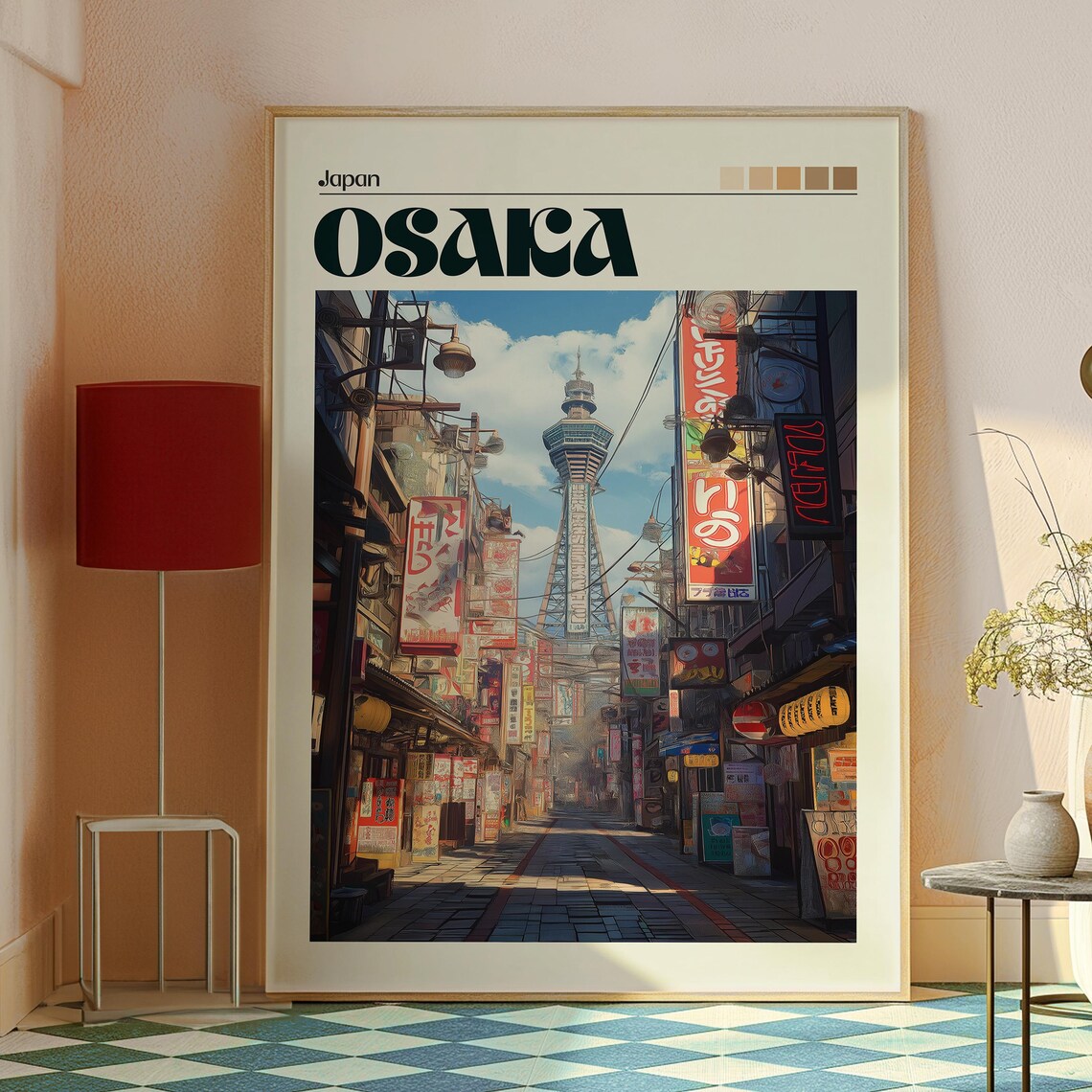 Osaka Japan Shinsekai Street Tsutenkaku Tower Neon Signs Travel Poster - Image 2