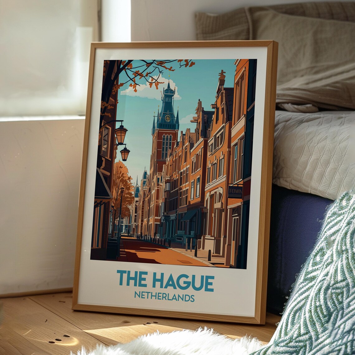 The Hague Netherlands Historic Brick Street Tower Travel Poster - Image 3