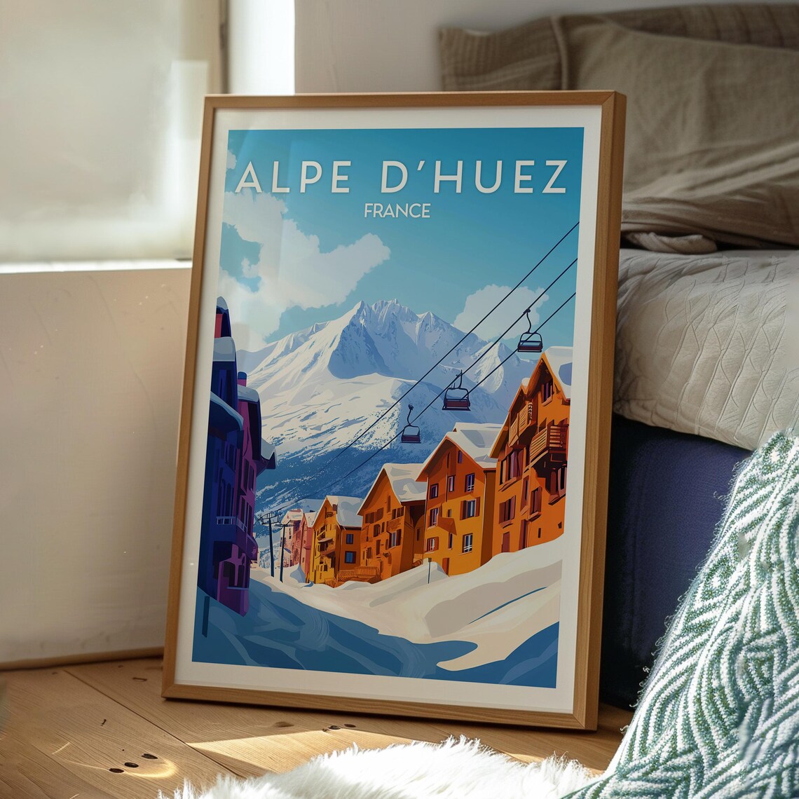Alpe d'Huez France Ski Resort Chairlift Alpine Village Snow Poster - Image 3