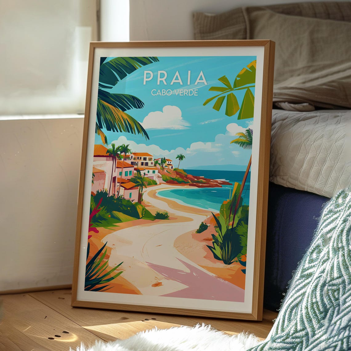Praia Cabo Verde Curved Tropical Bay Beach and Palm Coast Poster - Image 3
