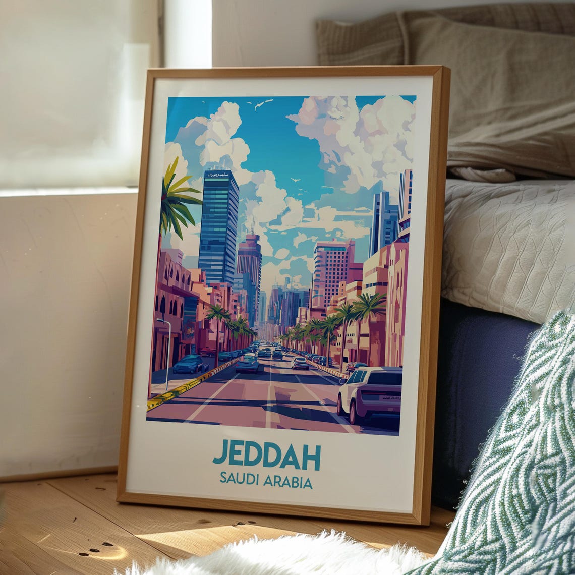 Jeddah Saudi Arabia Modern Downtown Palm Lined City Street Poster - Image 3