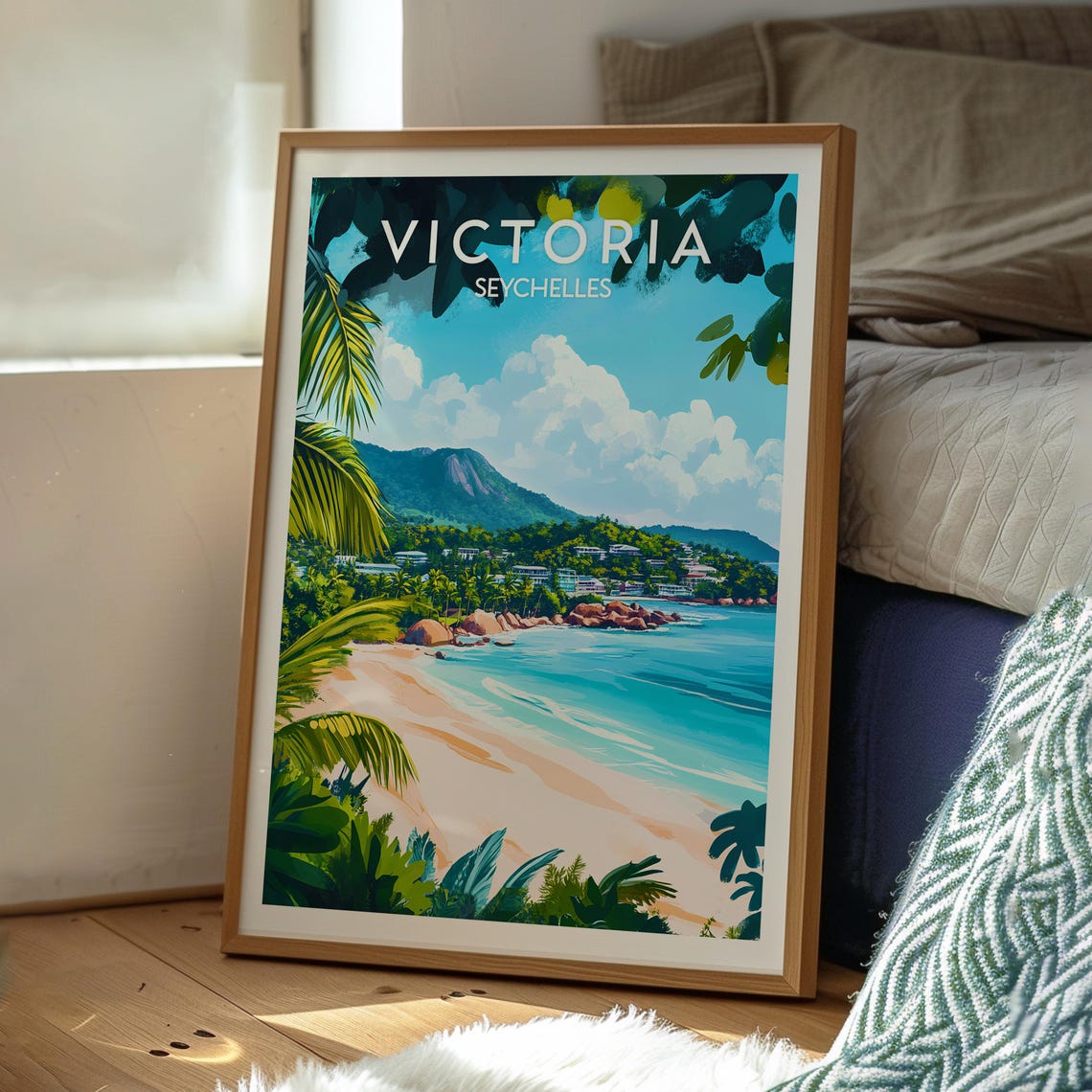 Victoria Seychelles Tropical Beach Palms Turquoise Water Island Poster - Image 3