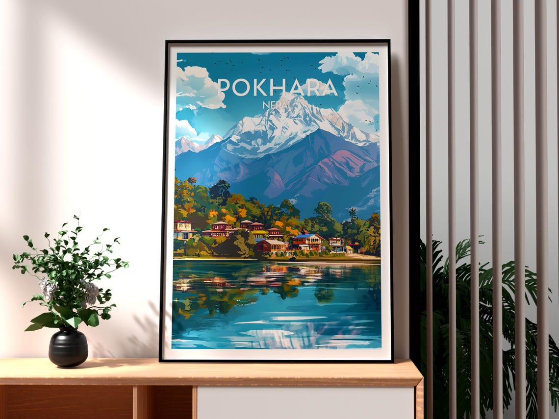 Pokhara Nepal Serene Himalayan Peaks Lakeside Reflections Poster