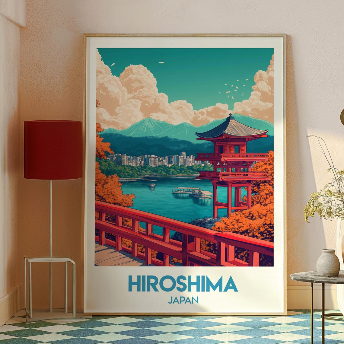 Hiroshima Japan Itsukushima Shrine Red Bridge Pagoda Travel Poster - Image 2