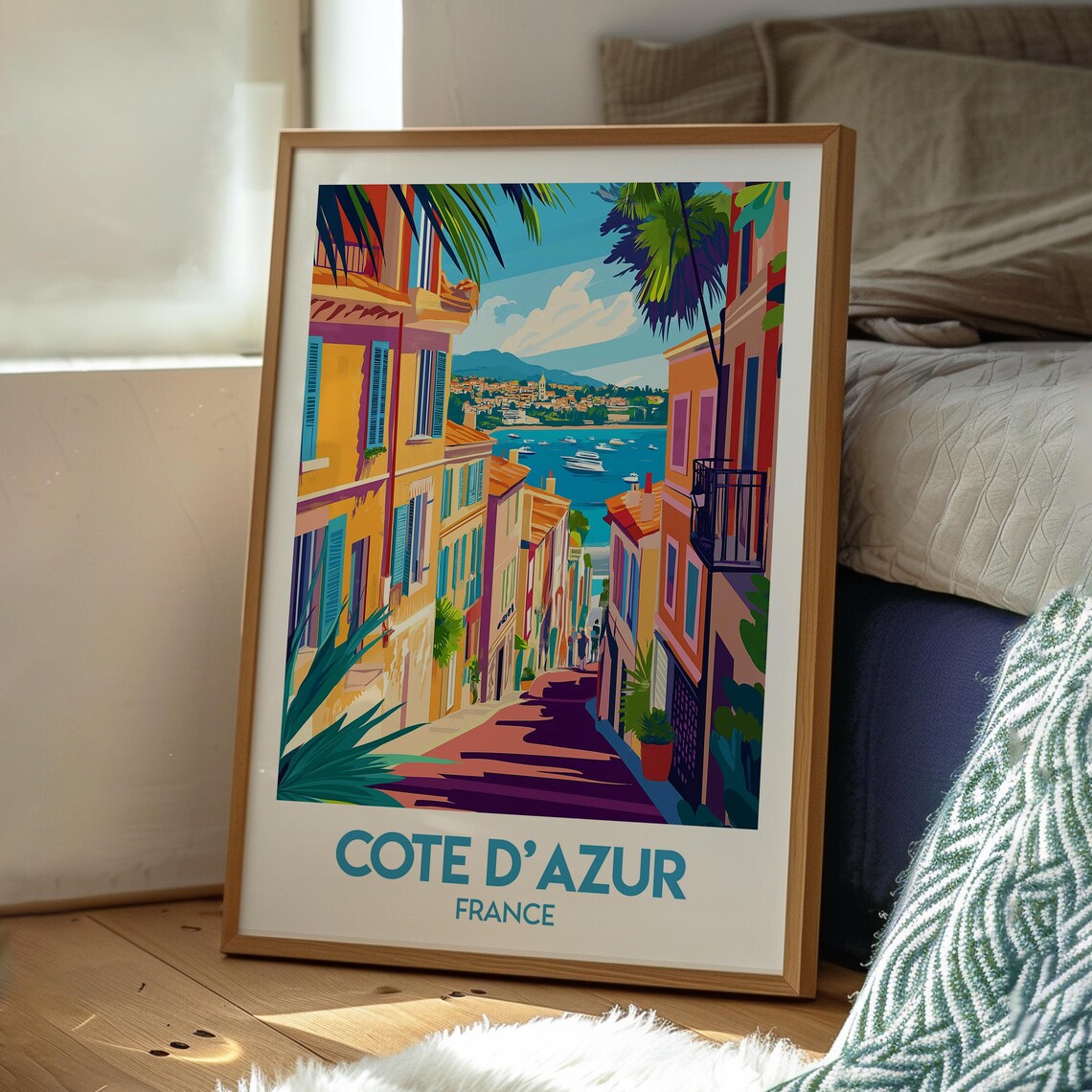 Cote D'Azur France Colorful Street Leading To The Sea Travel Poster - Image 3