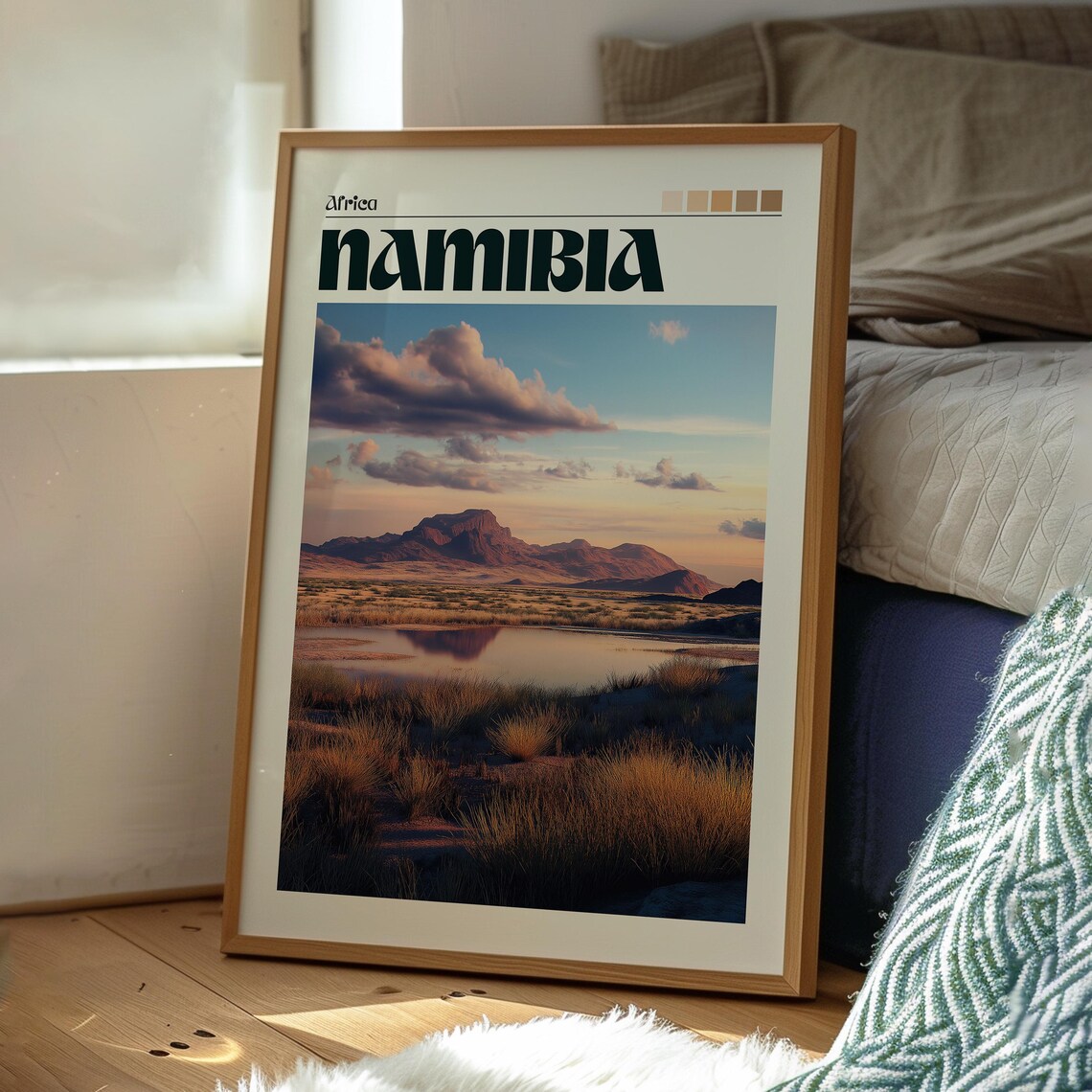 Namibia Africa Desert Sunset Waterhole Mountain Safari Travel Poster - Image 3