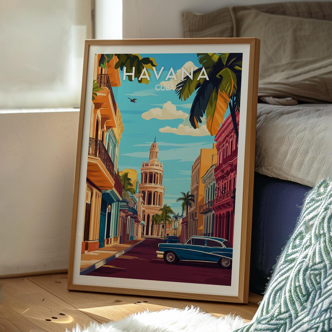 Havana Cuba Classic Car Colonial Street With Domed Tower Poster - Image 3