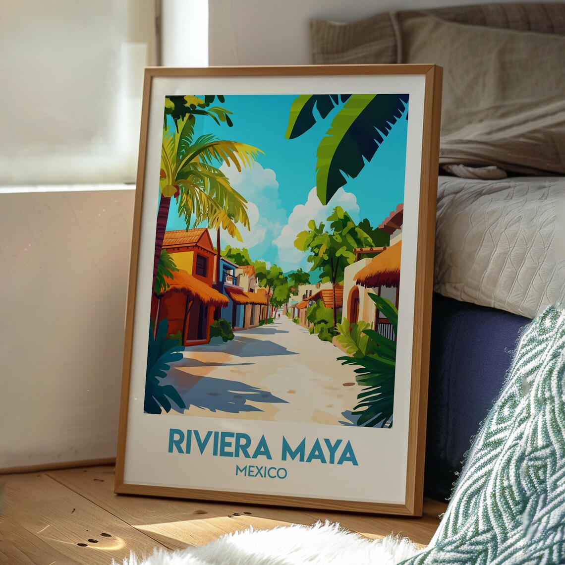 Riviera Maya Mexico Tropical Village Street Palms Travel Poster - Image 3