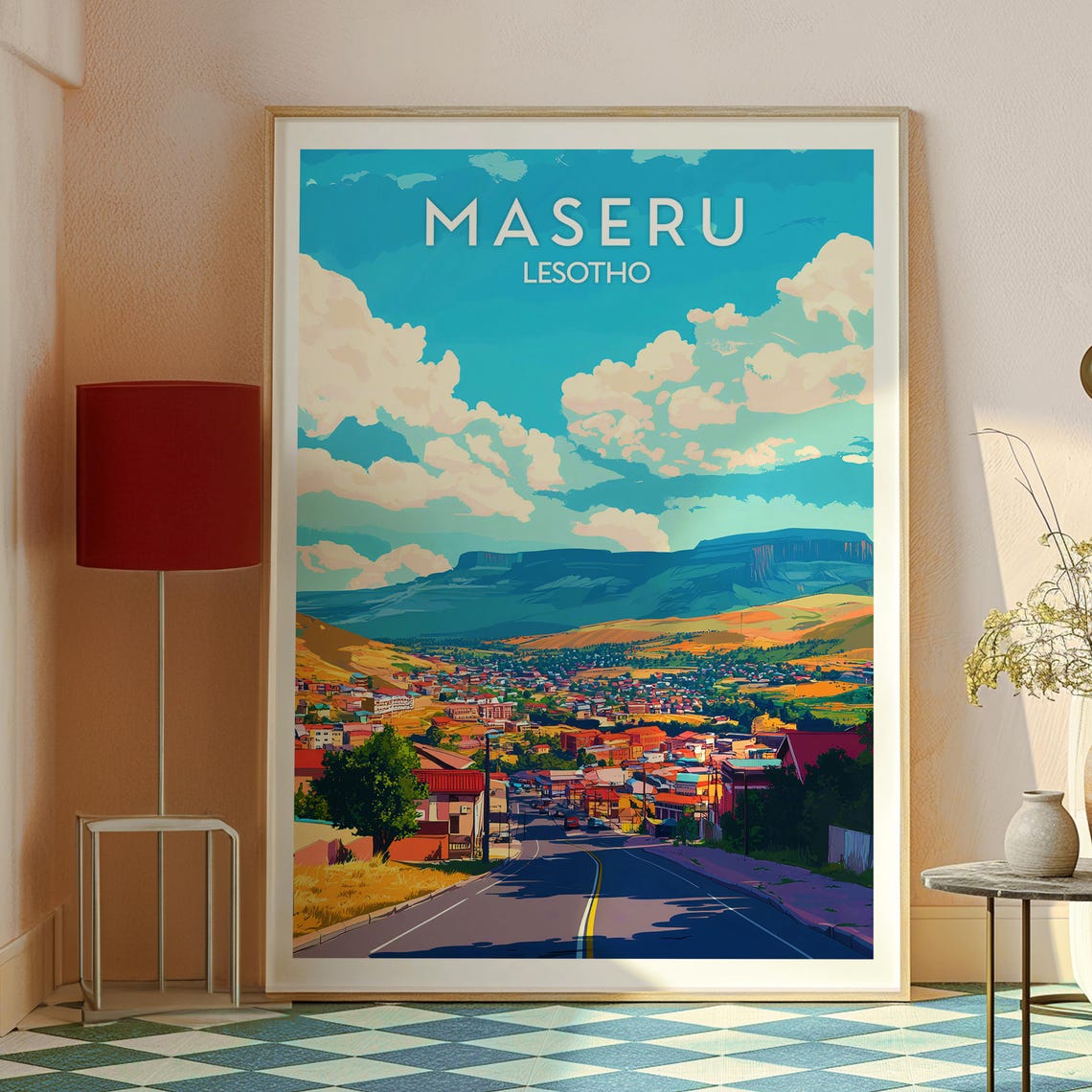 Maseru Poster Lesotho Print Maseru Travel Wall Art Africa Travel Art Lesotho Art African Wildlife Poster Maseru Travel Art