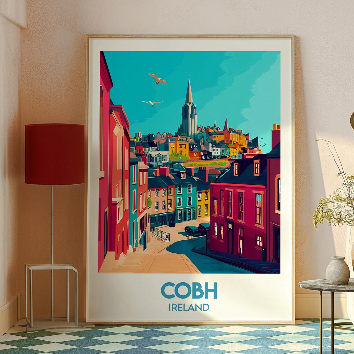 Cobh Ireland Colorful Harbor Town Cathedral Spire Travel Poster - Image 2