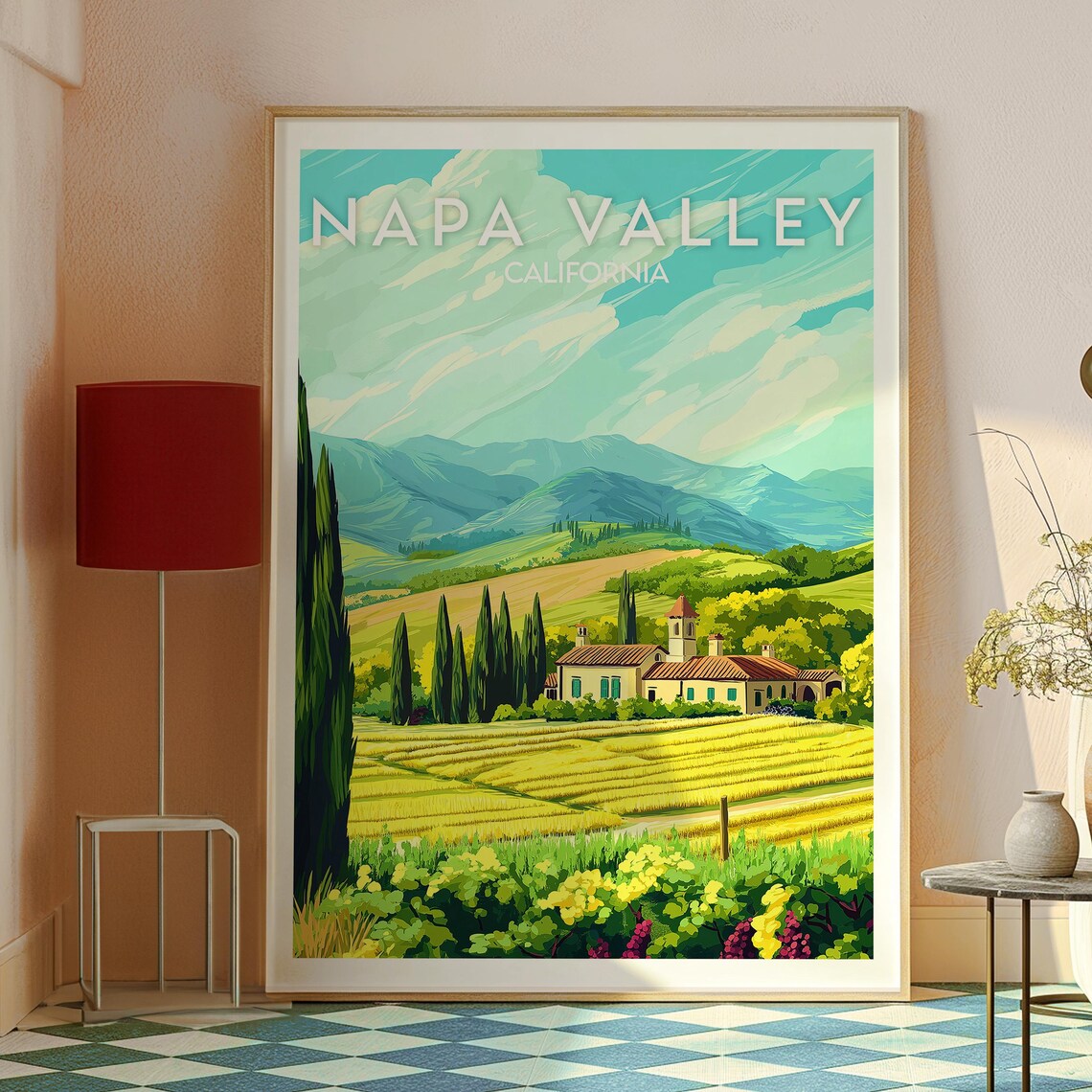 Napa Valley California Vineyard Estate Rolling Green Hills Poster - Image 2