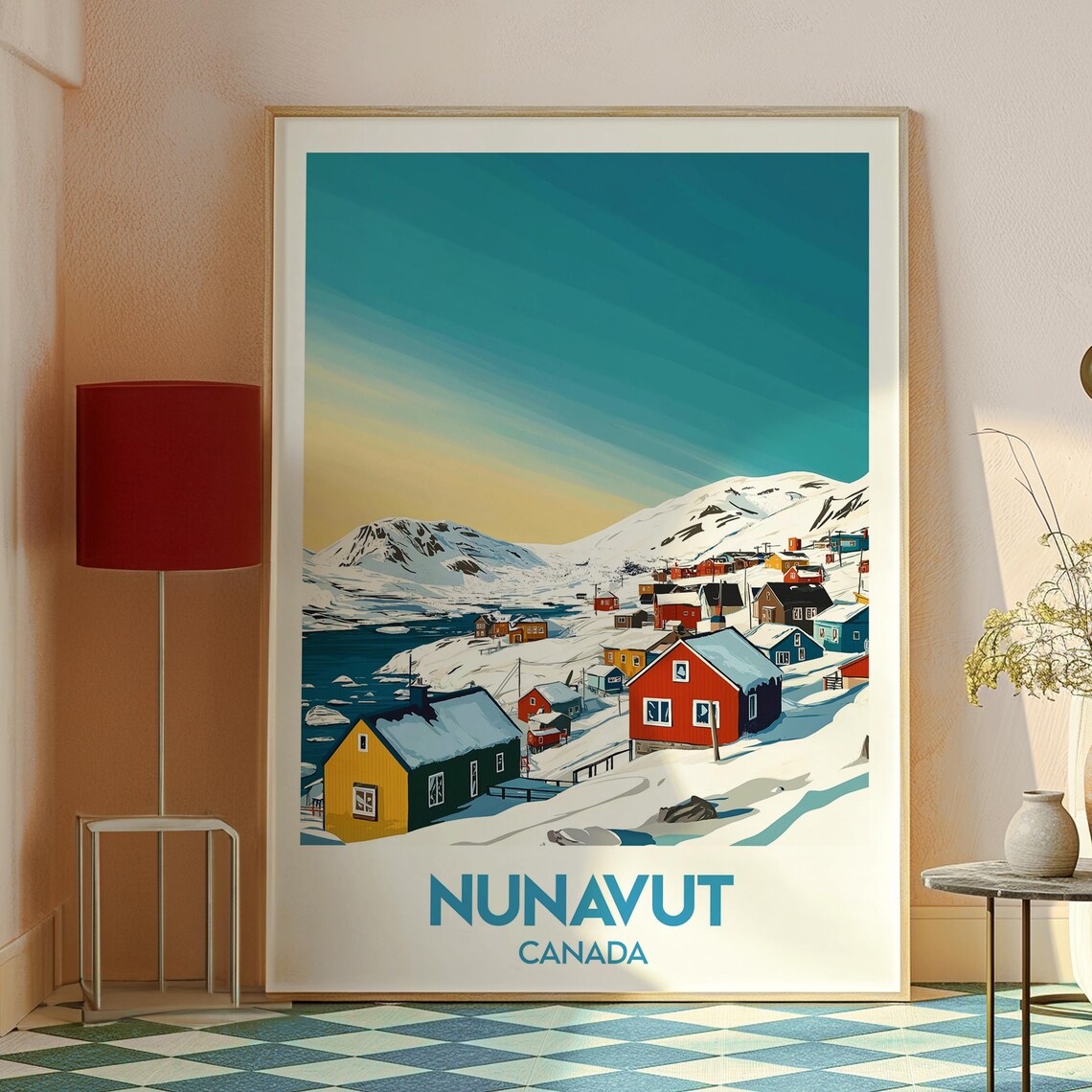 Nunavut Canada Arctic Village Colorful Houses Snowy Shore Travel Poster - Image 2