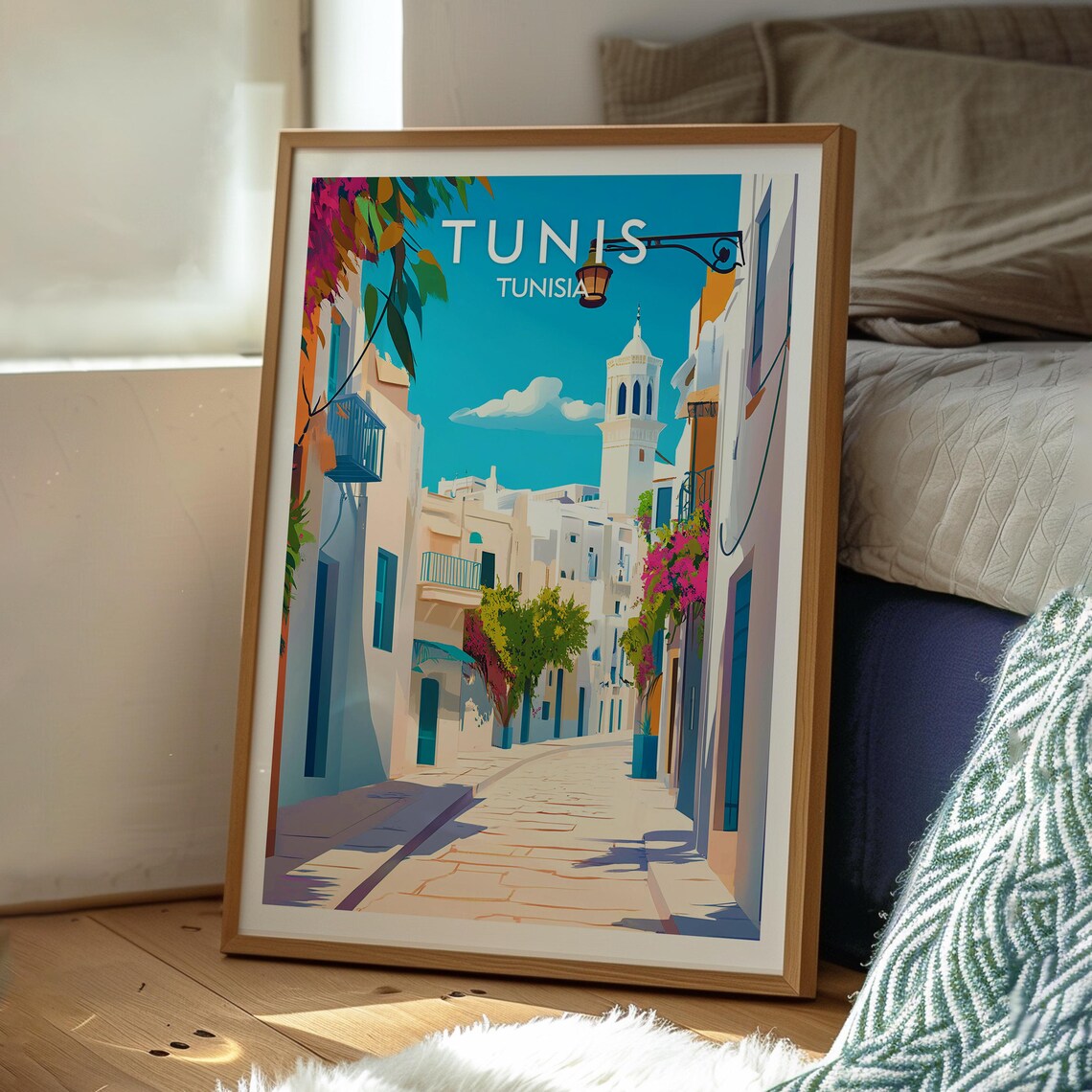 Tunis Tunisia Medina Alley White Blue Cityscape Travel Poster - Image 3