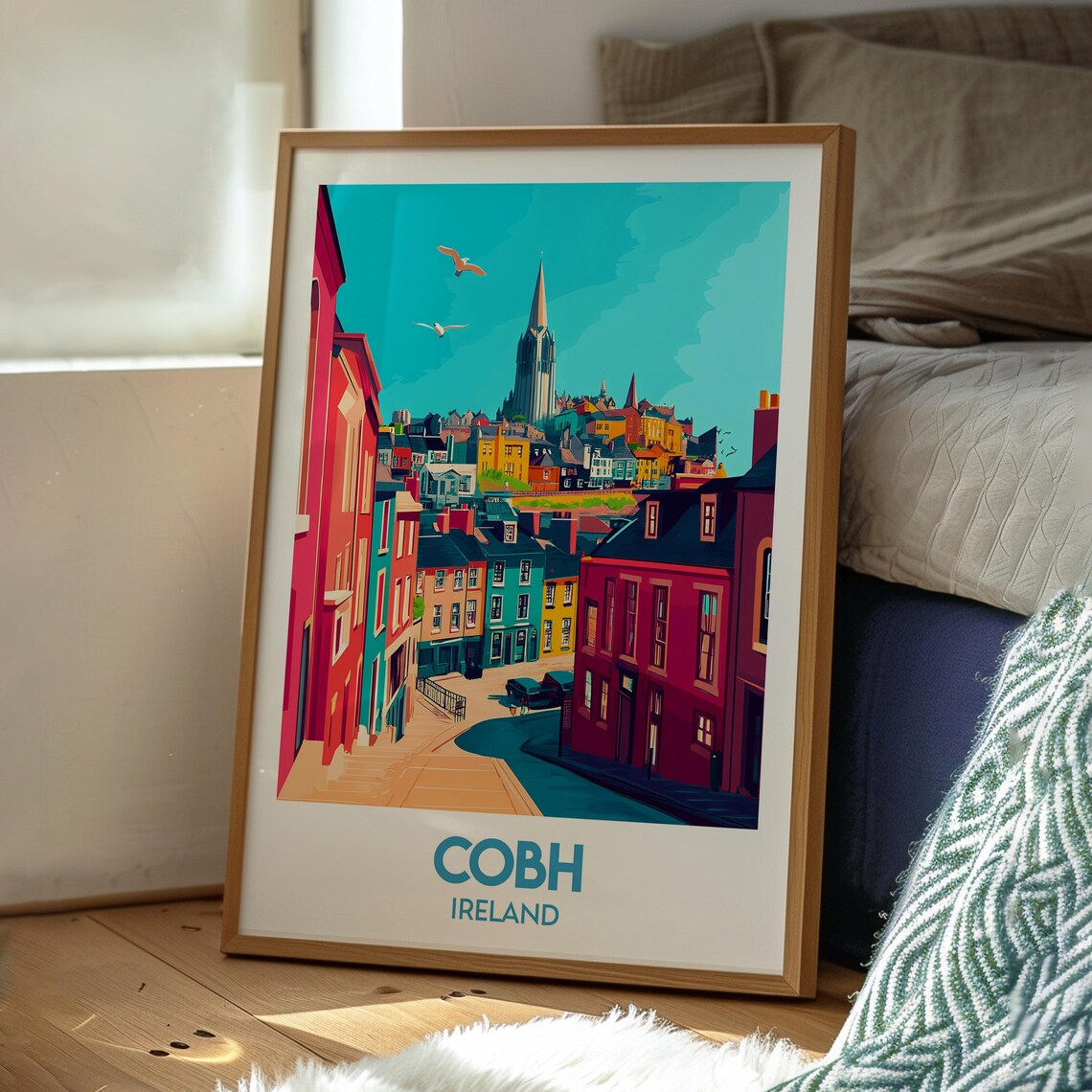 Cobh Ireland Colorful Harbor Town Cathedral Spire Travel Poster - Image 3
