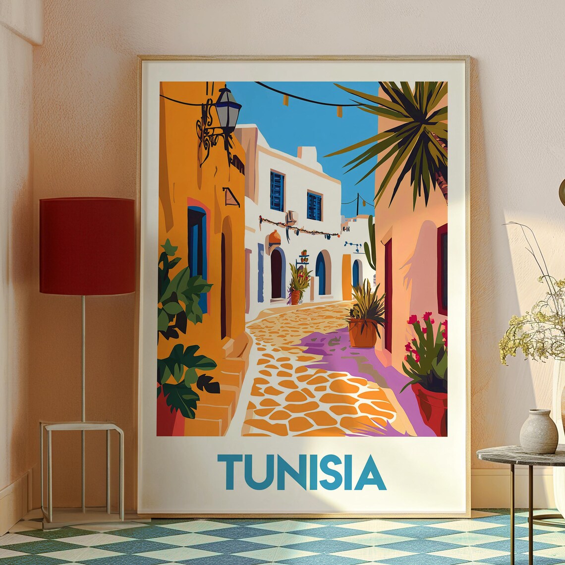 Tunisia Colorful Old Town Alley White Walls Travel North Africa Poster - Image 2