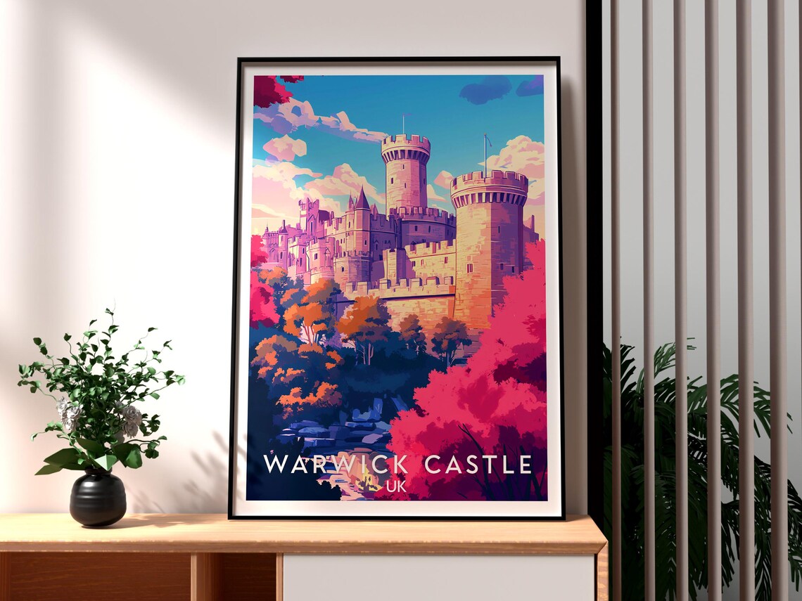 Warwick Castle UK Medieval Fortress Autumn Trees Storybook Poster