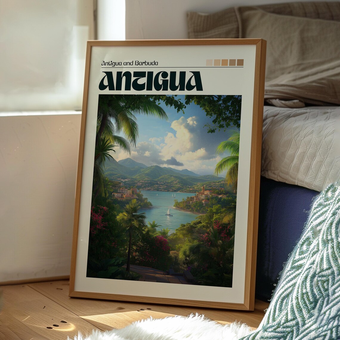 Antigua Caribbean Tropical Bay Island Sail Vintage Travel Poster - Image 3