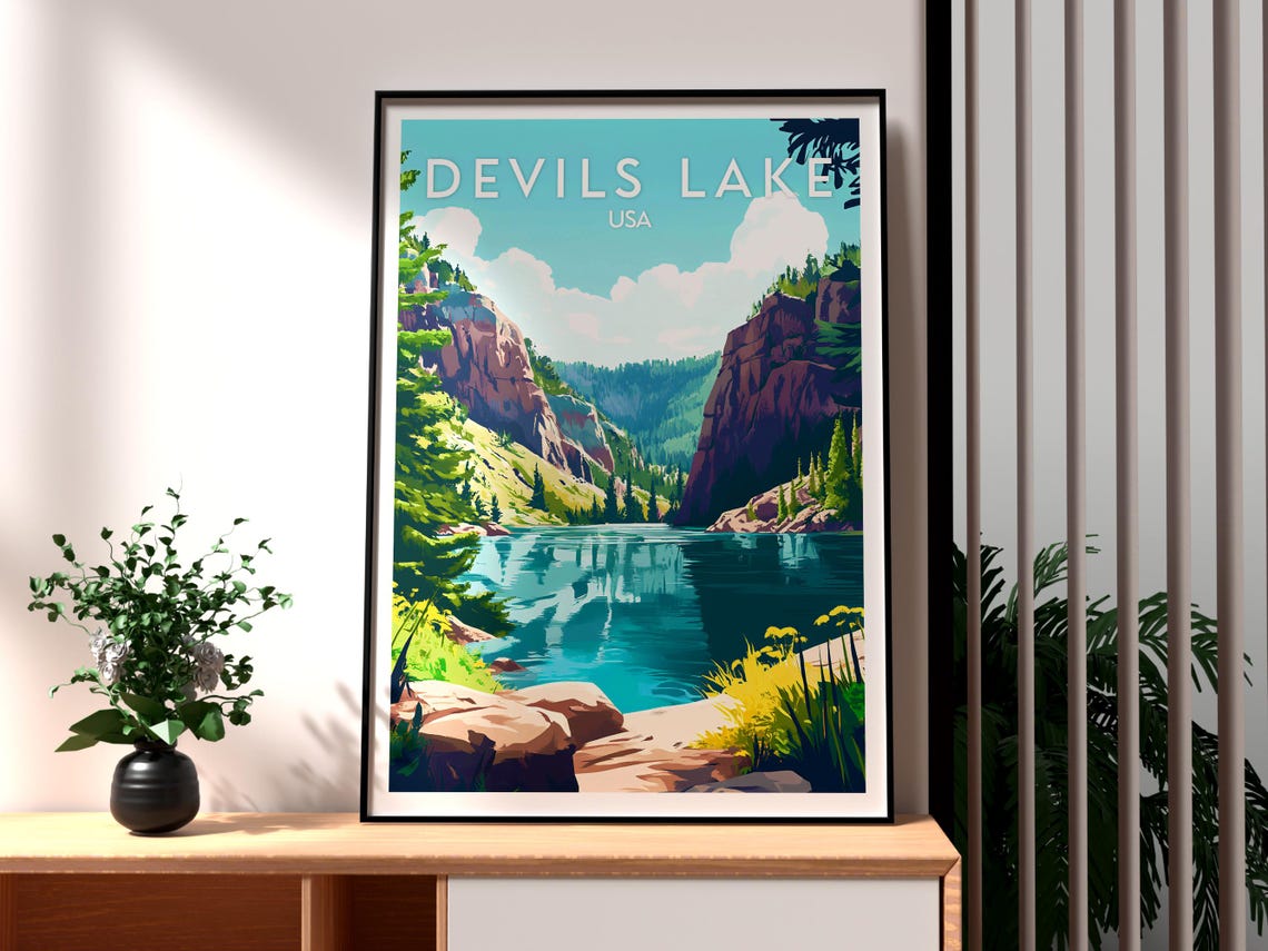 Devils Lake Travel Print Wisconsin Wall Art Poster Usa Baraboo Hiking