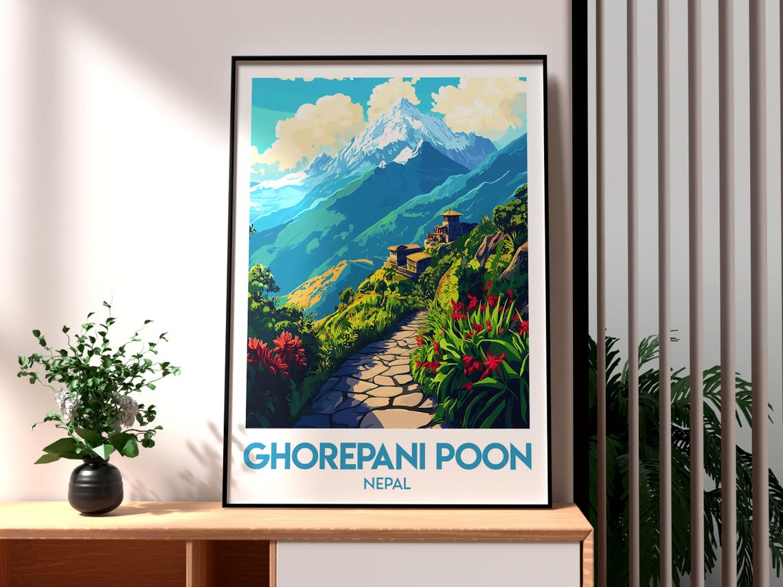 Ghorepani Poon Nepal Snow Peak Rhododendron Trekking Trail Poster