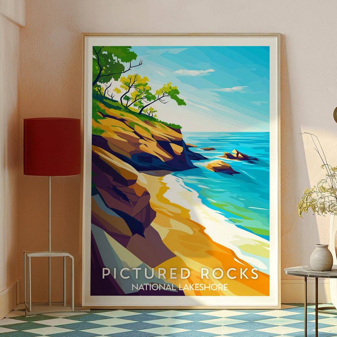 Pictured Rocks Lakeshore Colorful Sandstone Cliffs Beach Poster - Image 2