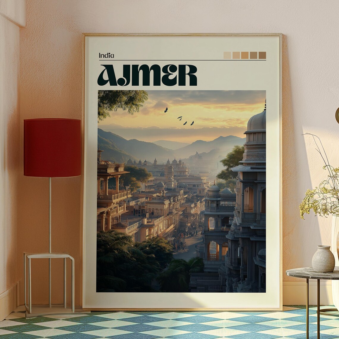 Ajmer India Historic City Skyline Mountains Sunset Travel Art Poster - Image 2