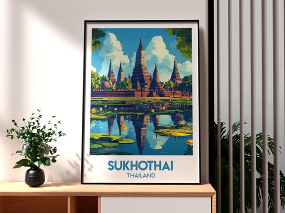 Sukhothai Print Thailand Wall Art Chiang Mai Travel Temples Poster Backpacking Gift For Traveller