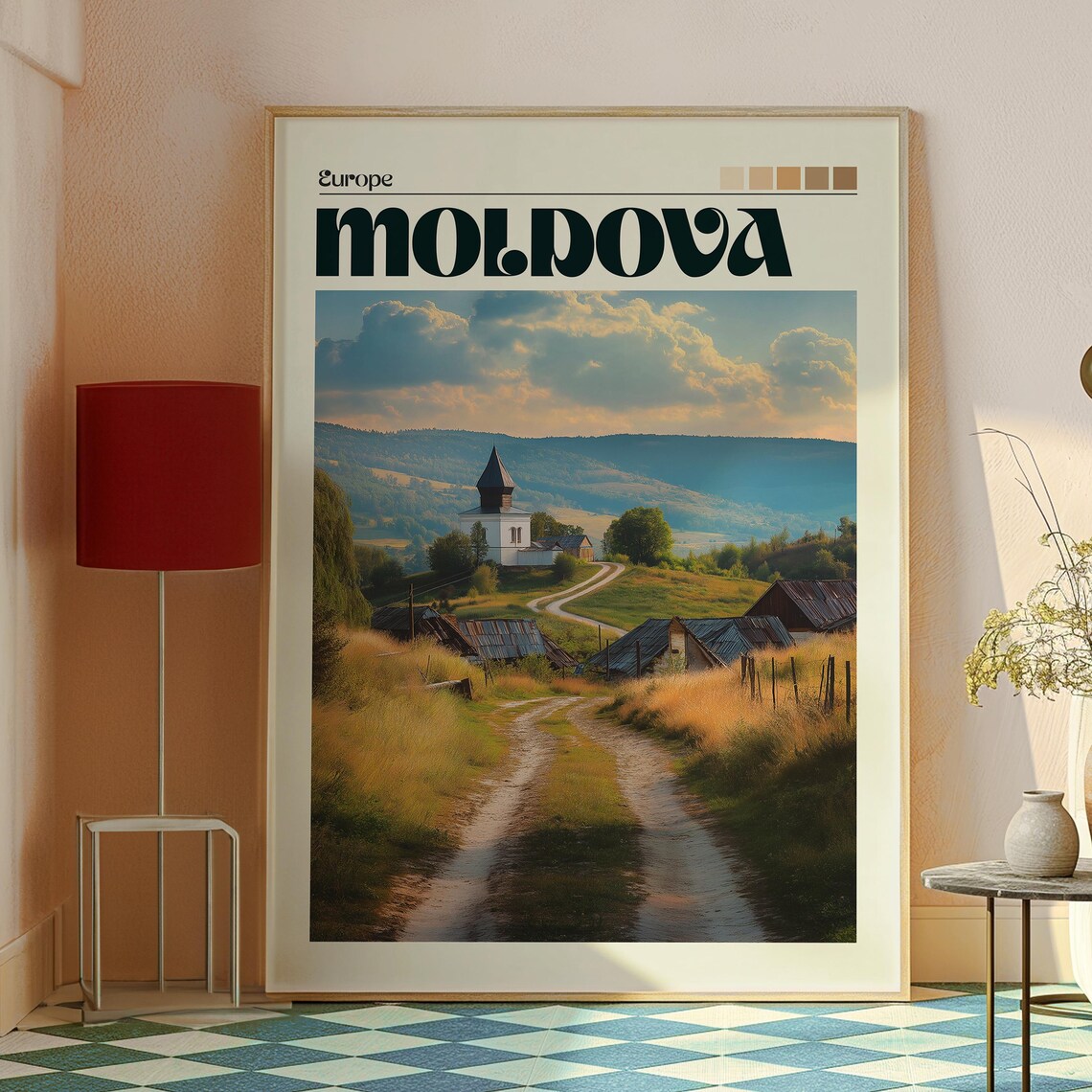 Moldova Europe Countryside Village Church Golden Field Poster - Image 2