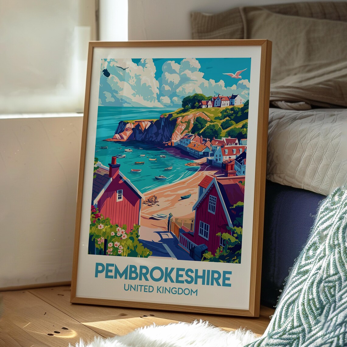 Pembrokeshire Coastal Village Beach Cove Wales Travel Poster - Image 2