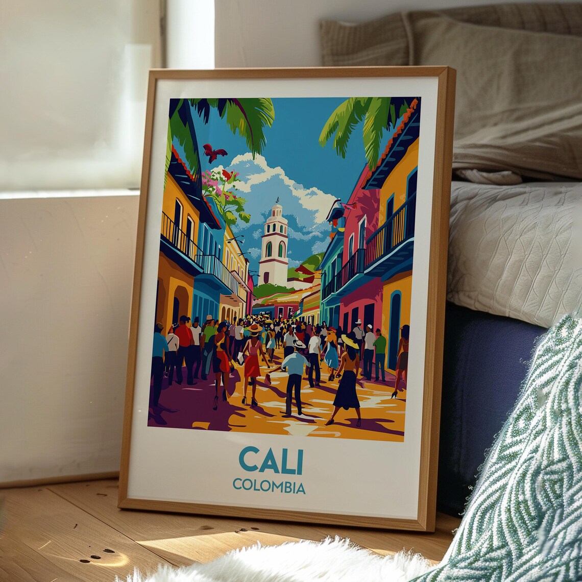 Cali Colombia Colonial Street Festival Crowd Colorful Travel Poster - Image 3