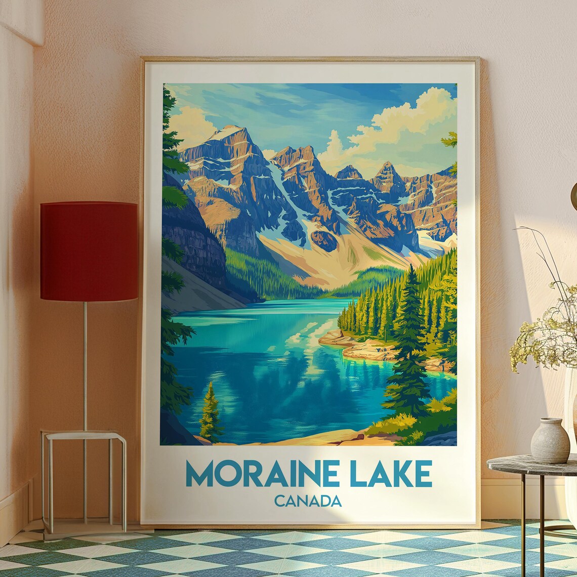 Moraine Lake Canada Turquoise Water Rocky Peaks Forest Poster - Image 2