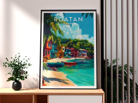 Roatan Travel Poster, Caribbean Wall Art