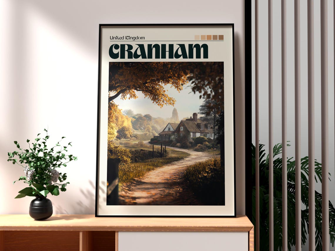 Cranham England Autumn Cottage Countryside Lane Travel Poster