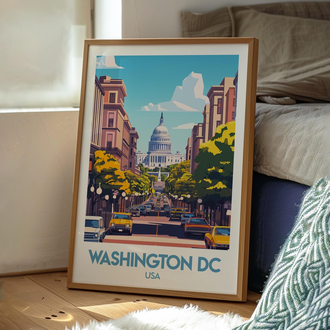 Washington DC USA Capitol Building Tree Lined Avenue Art Poster - Image 3