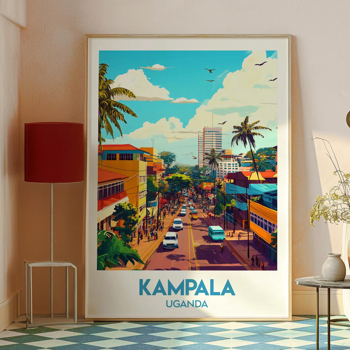 Kampala Uganda Bustling City Street With Palm Trees Travel Poster - Image 2