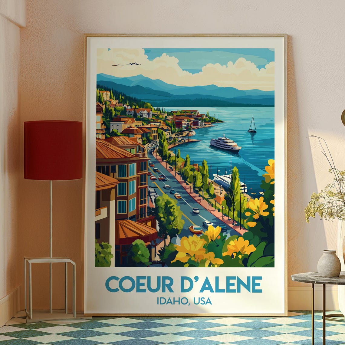 Coeur d'Alene Idaho Lakeside Boulevard Flowers Waterfront Poster - Image 2
