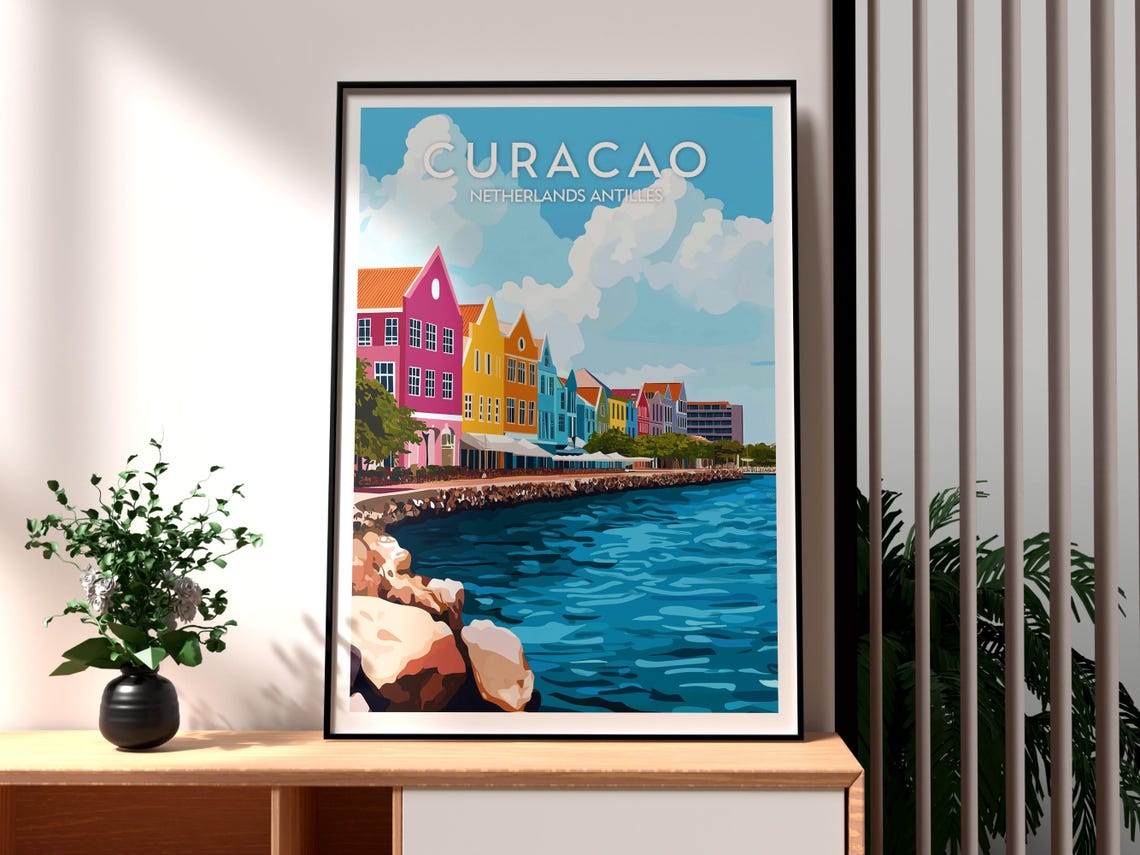 Curacao Travel Print The Caribbean Wall Art Beach Poster Holiday Gift For Traveller