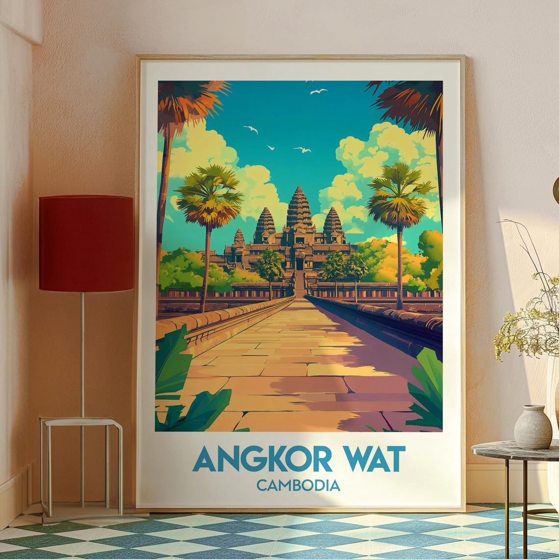 Angkor Wat Cambodia Ancient Temple Causeway Palm Trees Travel Poster - Image 2