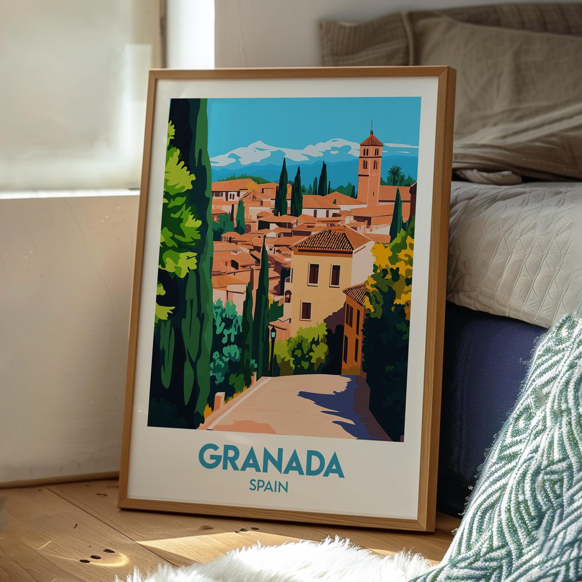 Granada Spain Old Town Rooftops Sierra Nevada Mountain View Poster - Image 3