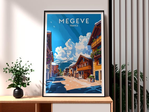 Megeve Print Skiing Wall Art The Alpes Travel France Poster