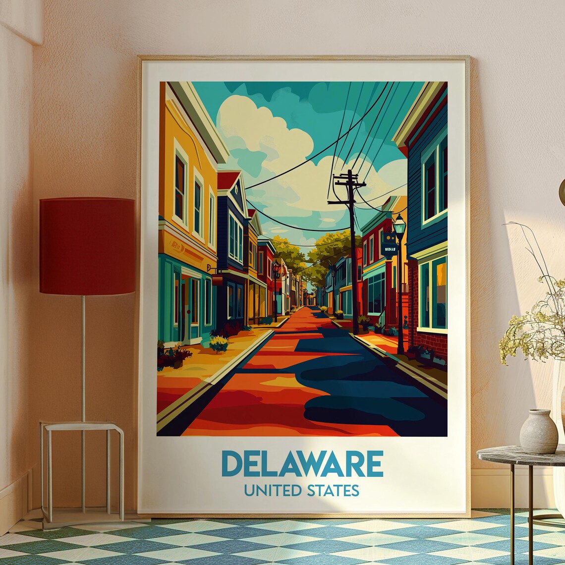 Delaware USA Colorful Historic Street Scene Travel Art Poster - Image 2